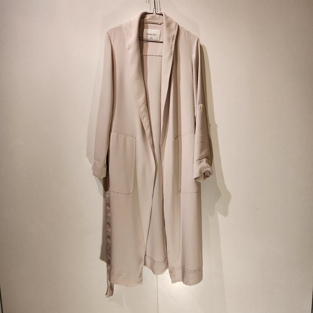 Aritzia Babaton Cream Flowy Trench Coat Sz XS Light Weight Quiet Luxury Neutral - Picture 2 of 11